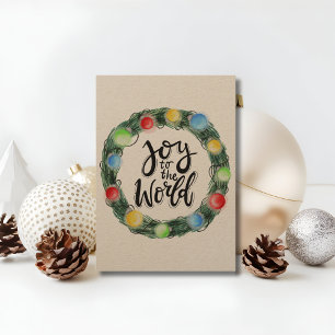 Kraft Paper Joy to the World Christmas Wreath Holiday Card