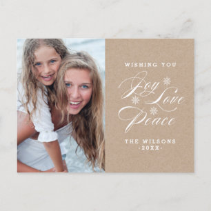 KRAFT PAPER JOY WISHES HOLIDAY POSTCARD