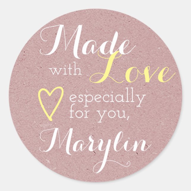 Kraft Paper Lilac Rosé Simple Made with Love Heart Classic Round Sticker (Front)