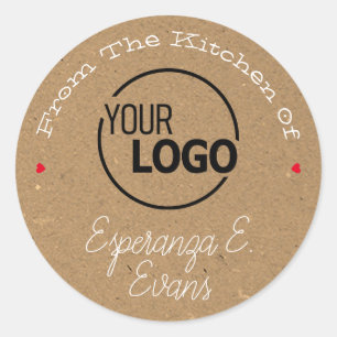 Kraft Paper Logo Signature Template Tiny Red Heart Classic Round Sticker
