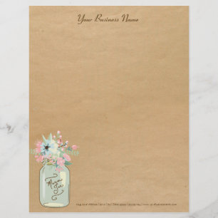 Kraft Paper Look Rustic Mason Jar Modern Floral Letterhead