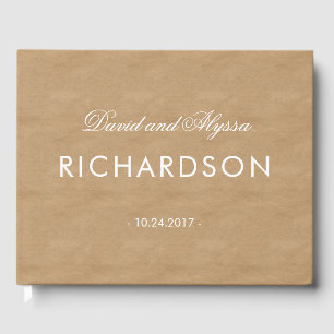 Kraft Paper Look with Elegant White Text Guest Book