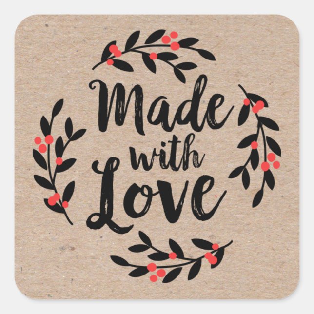 Kraft Paper Made with Love Christmas  Square Sticker (Front)