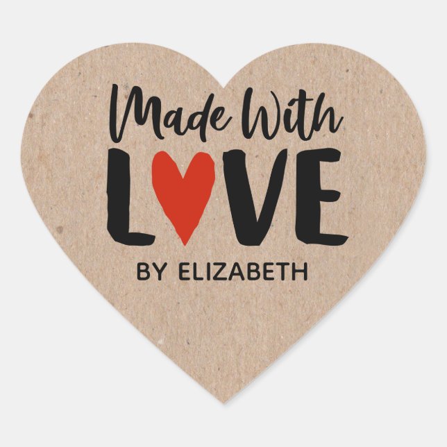 Kraft Paper Made With Love  Heart Sticker (Front)