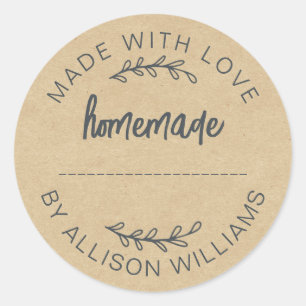 Kraft Paper Made With Love Homemade Food Jar Classic Round Sticker