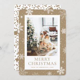 Kraft Paper Merry Christmas Snowflake Snow Photo Holiday Card