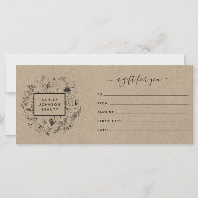 Kraft Paper Modern Botanical Gift Certificate (Front)