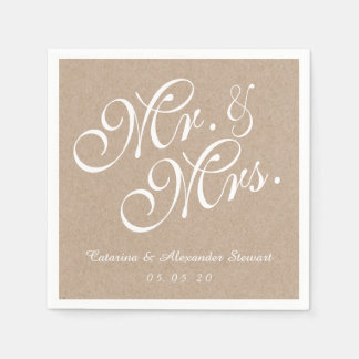 Kraft Paper Mr. and Mrs. Wedding Paper Napkins