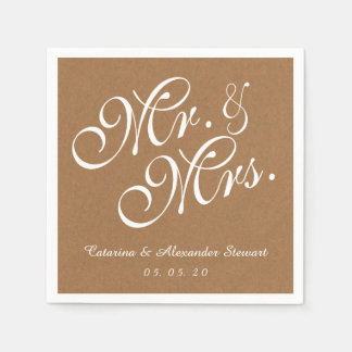 Kraft Paper Mr. and Mrs. Wedding Paper Napkins