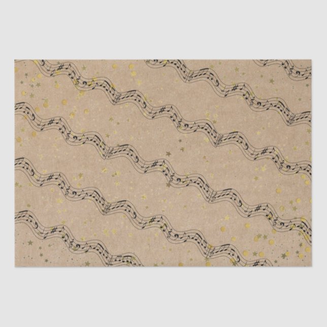 Kraft Paper Music Dots Gold Stars Tissue Paper (Front)