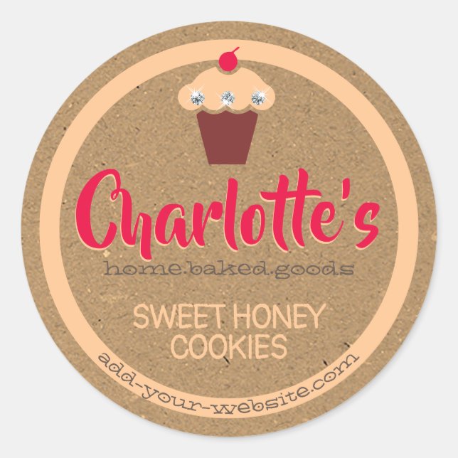 Kraft Paper Peach Red Cupcake Cute Baking Label (Front)