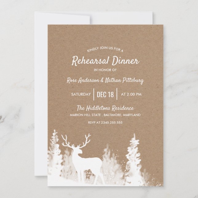 Kraft Paper Reindeer Christmas Rehearsal Dinner Invitation (Front)