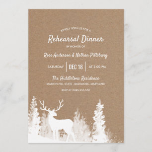 Kraft Paper Reindeer Christmas Rehearsal Dinner Invitation