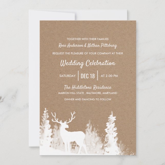 Kraft Paper Rustic Reindeer Christmas Wedding Invitation (Front)
