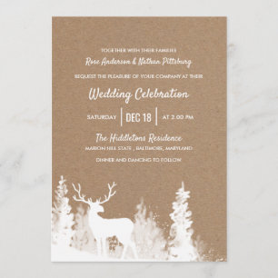 Kraft Paper Rustic Reindeer Christmas Wedding Invitation