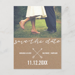 Kraft Paper Save The Date Typography Photo Announcement Postcard