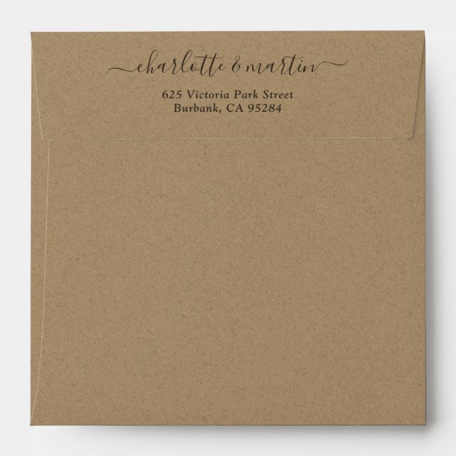 Kraft Paper Script Return Address Wedding Square Envelope (Back (Top Flap))