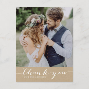 Kraft Paper   Script Thank You Vertical Postcard