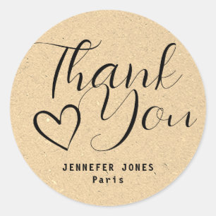 Kraft Paper Simple Minimalist Calligraphy Heart Classic Round Sticker