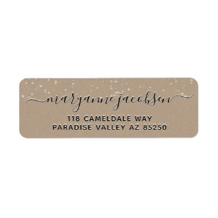 Kraft Paper Snowing Script Winter Return Address