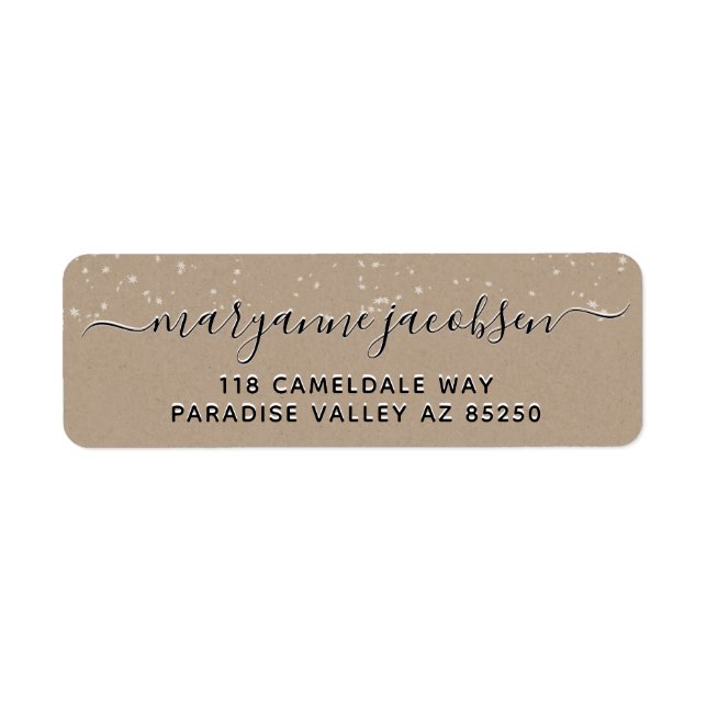 Kraft Paper Snowing Script Winter Return Address (Front)