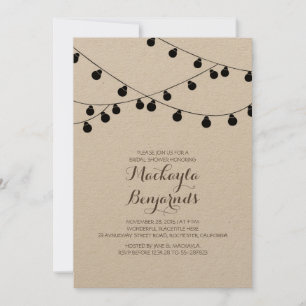kraft paper string lights modern bridal shower invitation