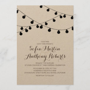 kraft paper string lights modern wedding invites