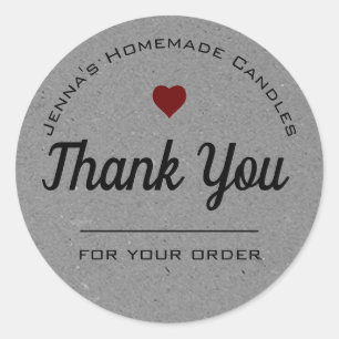 Kraft Paper Style Grey Heart Simple Thank You  Classic Round Sticker