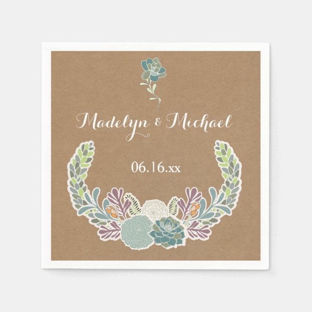 Kraft Paper Succulents Wedding Paper Napkins (Front)