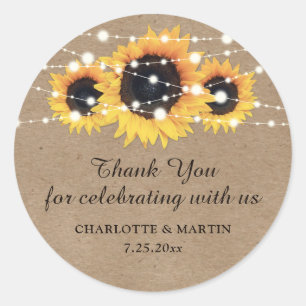 Kraft Paper Sunflower Wedding Thank You Stickers