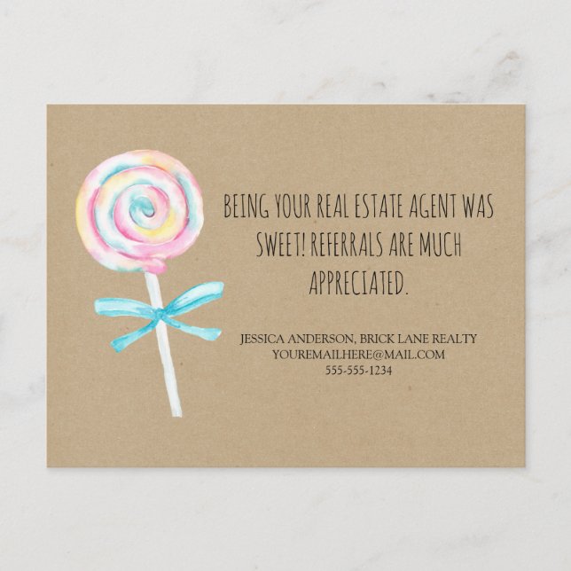 Kraft Paper Sweet Treat Real Estate Referrals   Postcard (Front)