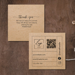 Kraft paper Thank You Card Order Insert