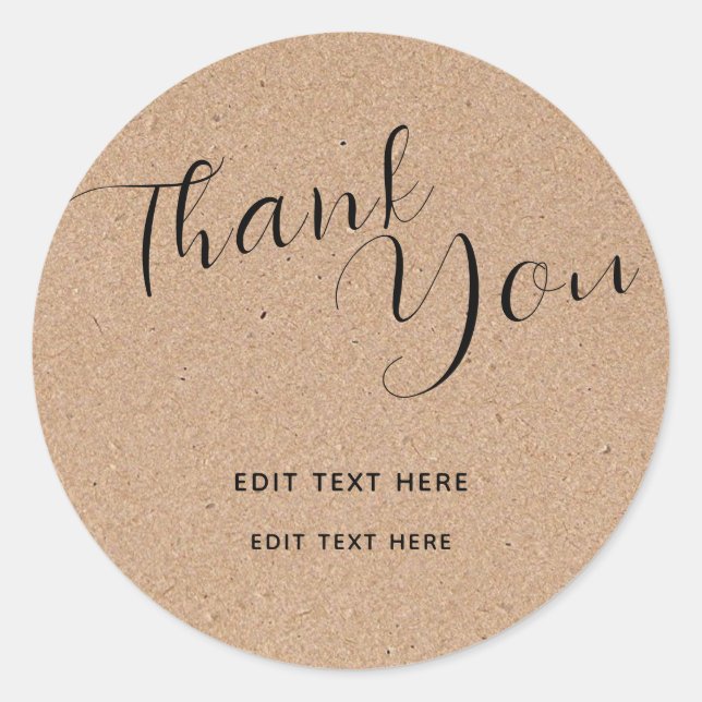 Kraft Paper Thank You Classic Round Sticker (Front)