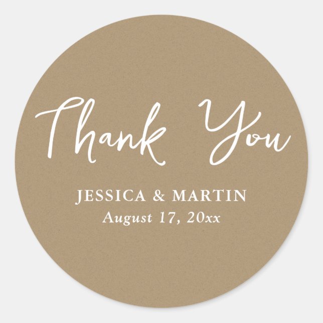 Kraft Paper Typography Wedding Thank You Classic Round Sticker (Front)