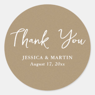 Kraft Paper Typography Wedding Thank You Classic Round Sticker