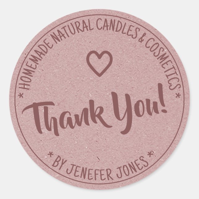Kraft Paper Vintage Pink Frame Thank You Labels (Front)