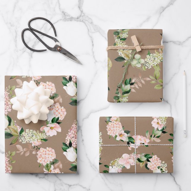 Kraft Paper Watercolor Blush Pink Greenery Wreaths (Front)