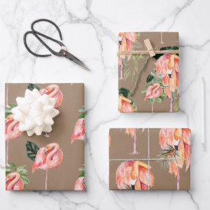 Kraft Paper Watercolor Pink Flamingos Mum & Baby