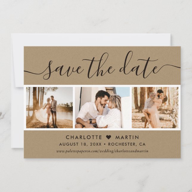 Kraft Paper Wedding 4 Photo Save The Date (Front)