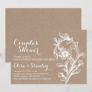 Kraft paper white floral wedding couples shower invitation