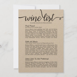 Kraft Paper Wine List Invitation