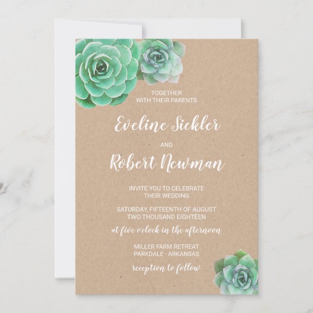 Kraft Paper with Succulents Wedding Invitation (Front)