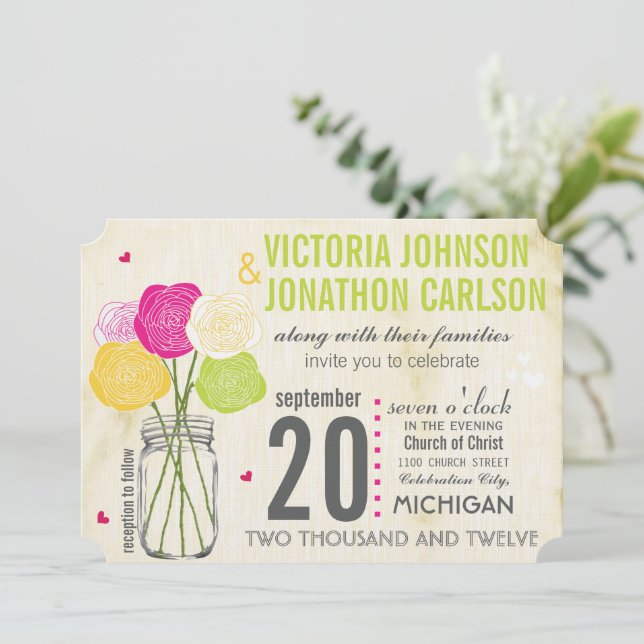 Kraft Photo Ranunculus Rose Modern Typography Invitation (Standing Front)