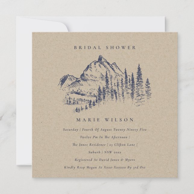 Kraft Pine Mountain Sketch Bridal Shower Invite (Front)