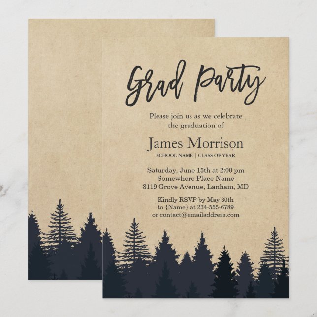 Kraft Pine Tree Forest Graduate Graduation Party Invitation (Front/Back)