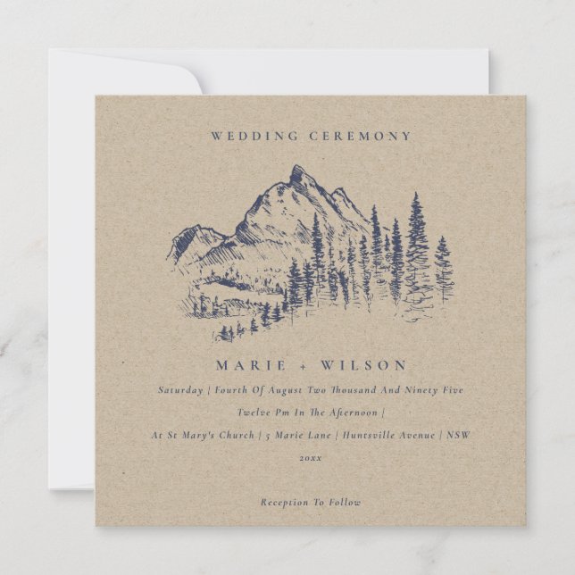 Kraft Pine Woods Mountain Sketch Wedding Invite (Front)