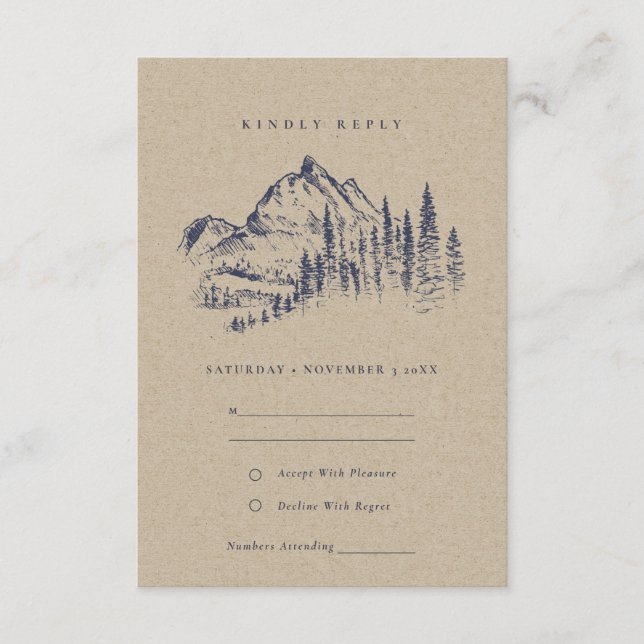 Kraft Pine Woods Mountain Sketch Wedding RSVP Enclosure Card (Front)