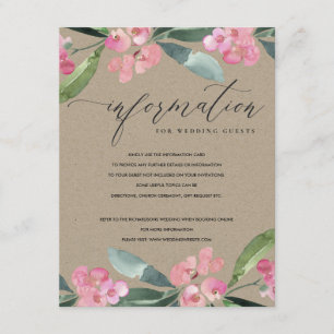 KRAFT PINK CHRIST THORN BLOOM WEDDING INFORMATION ENCLOSURE CARD