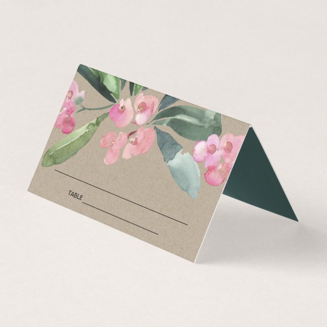 KRAFT PINK CHRIST THORN BLOOM WEDDING PLACE CARD (Front)