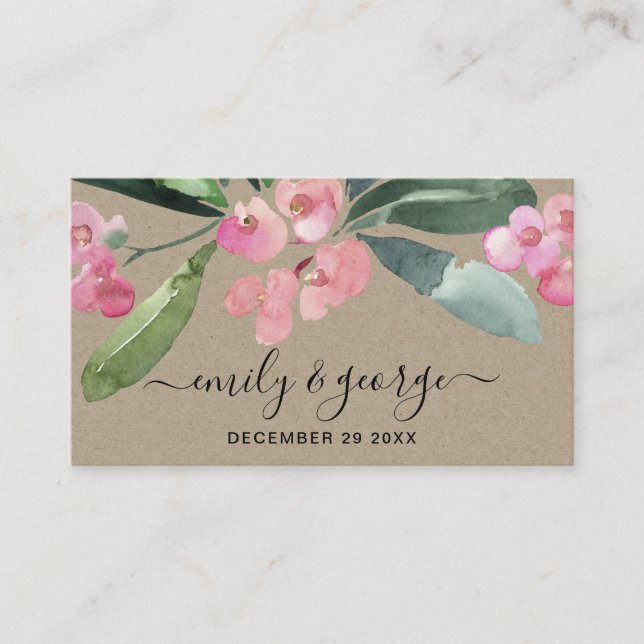 KRAFT PINK CHRIST THORN  BLOOM WEDDING WEBSITE BUSINESS CARD (Front)